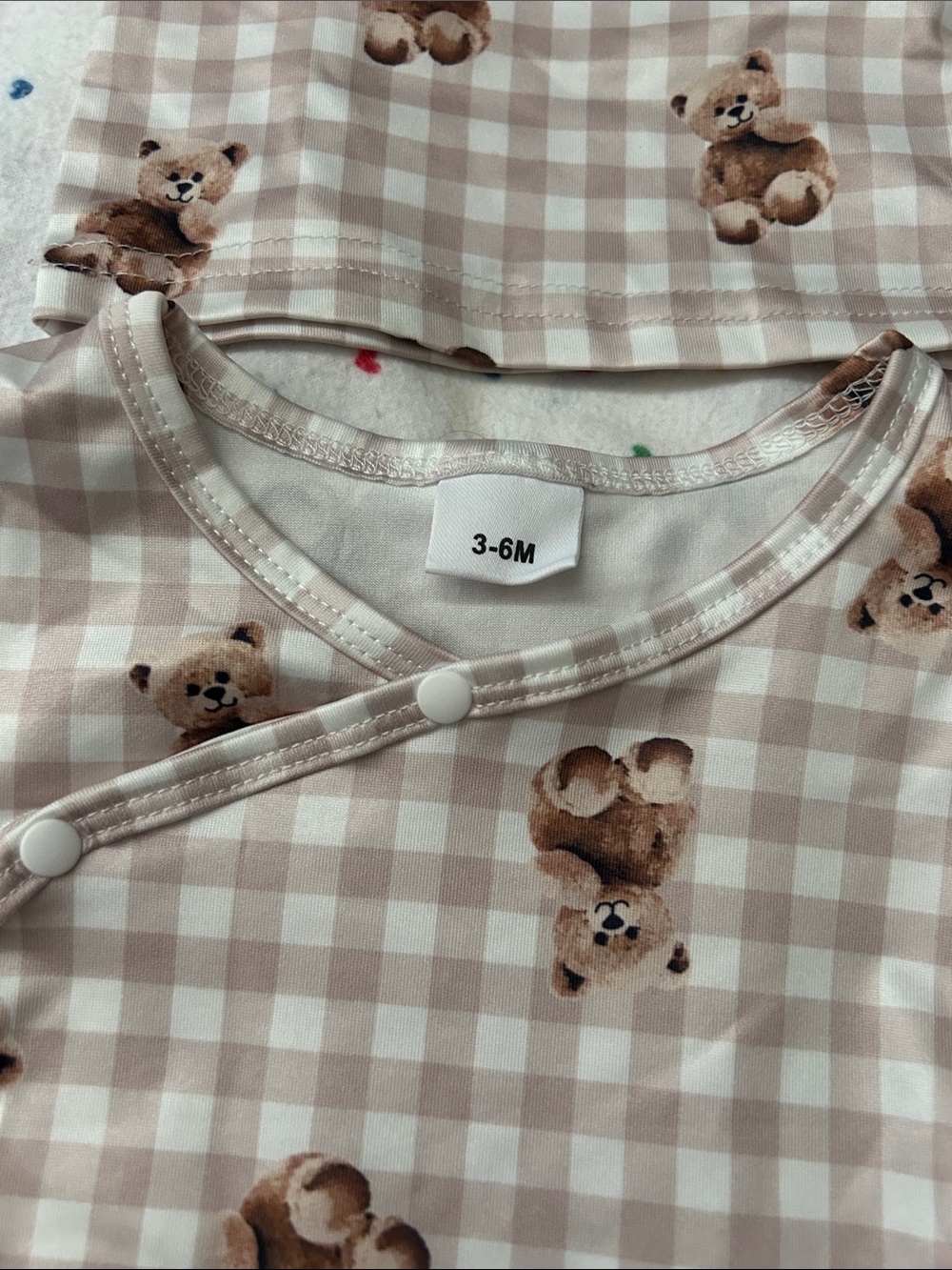 Soft Beige Gingham Teddy Baby One-Piece with Hat - Picture 3 of 7